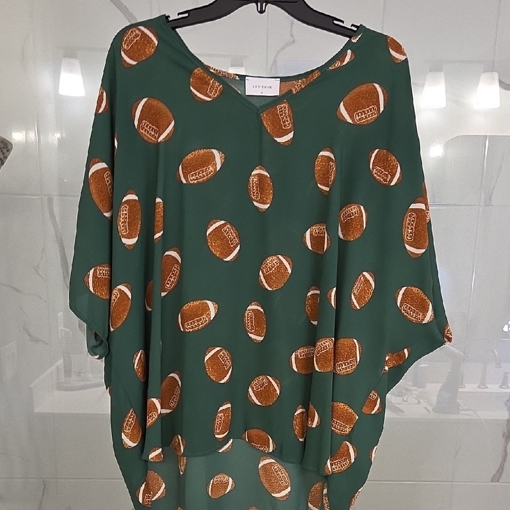 Green Football Print Women's Top